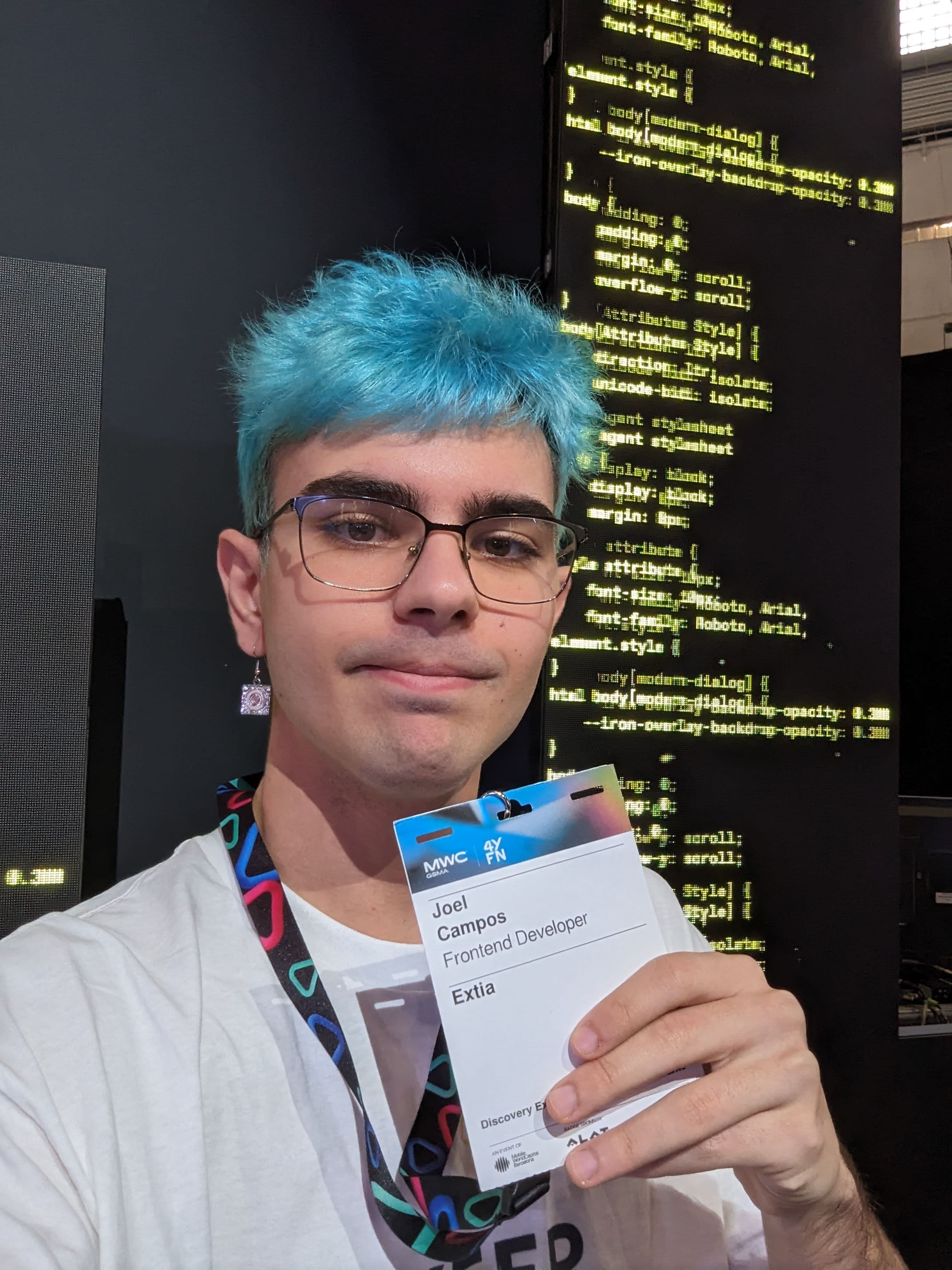 Joel in the MWC Talent Arena hackaton stand